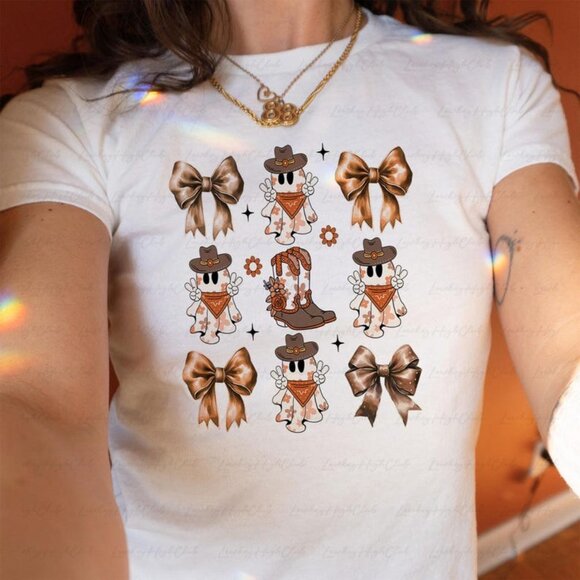 Western Cowgirl Halloween Unisex Tee, Halloween Cowboy Ghost T-shirt - Picture 5 of 5